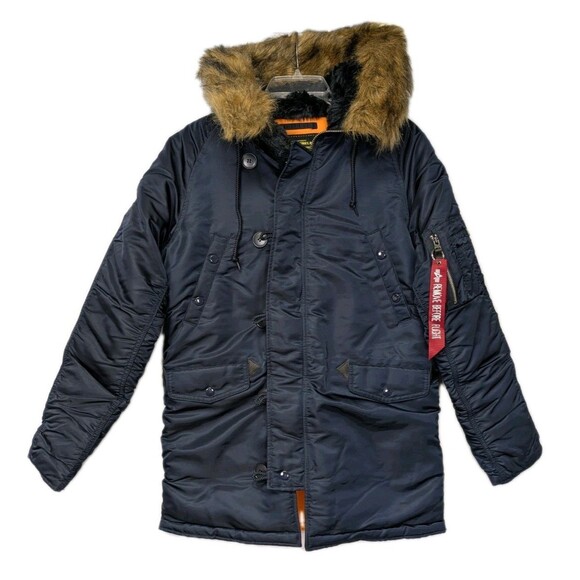 Alpha Industries N-3B Slim Fit Parka Mens XS US Army Jacket Blue MJN31210C1 NEW - Picture 2 of 16